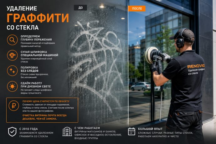 Удаление граффити со стекла